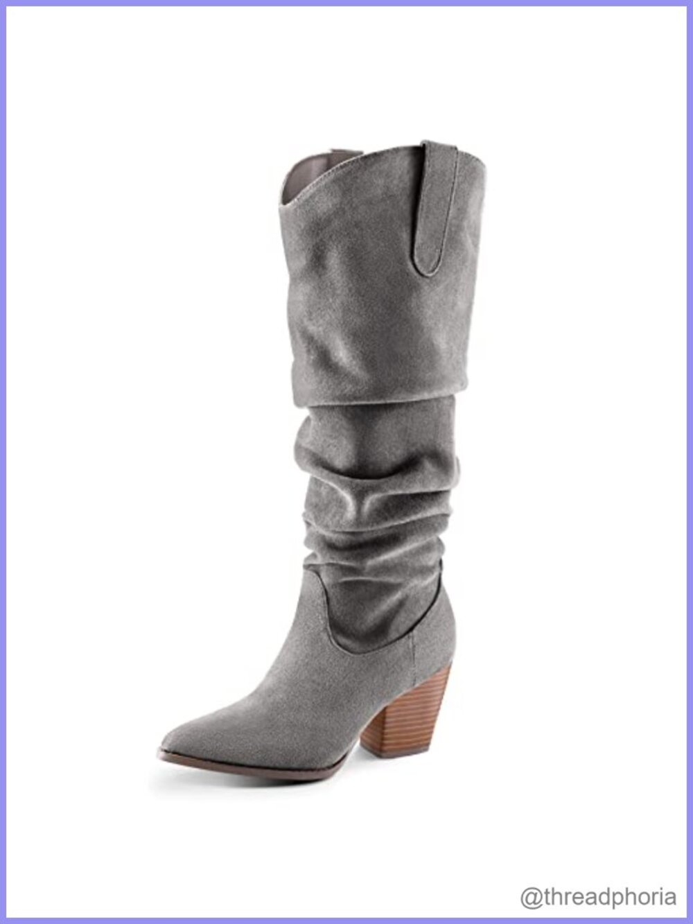 Faux Suede Knee High Western Boots Slouchy Pointed Toe Block Heel